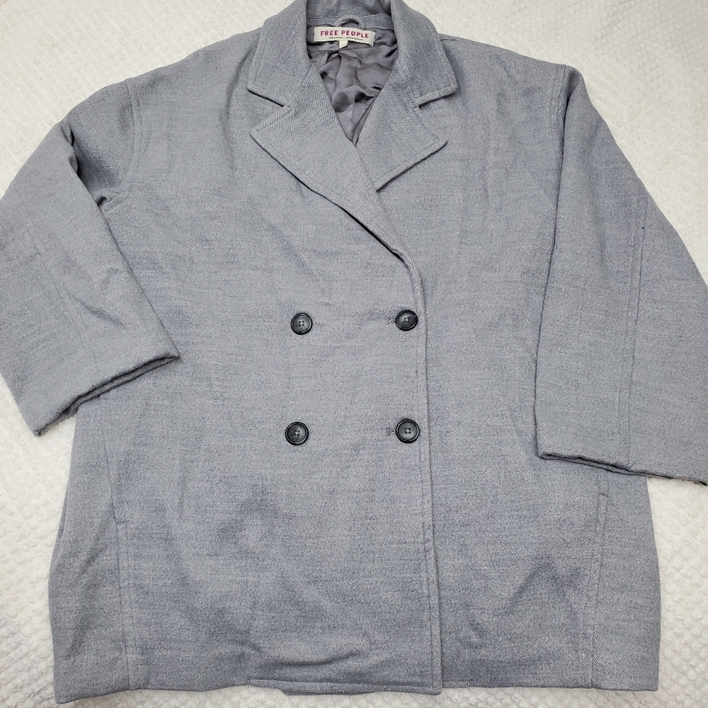 Free People Gray Double-Breasted Pea Coat